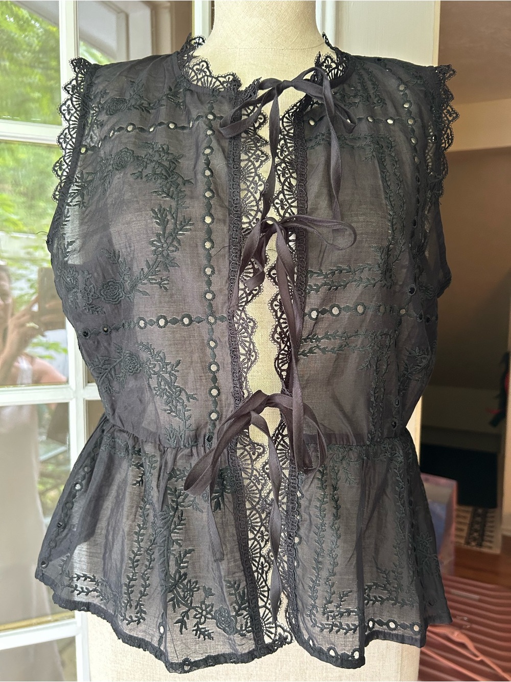 Calypso St. Barth Black embroidered lace Trim tie front Peplum top. Brand new. - Picture 4 of 15